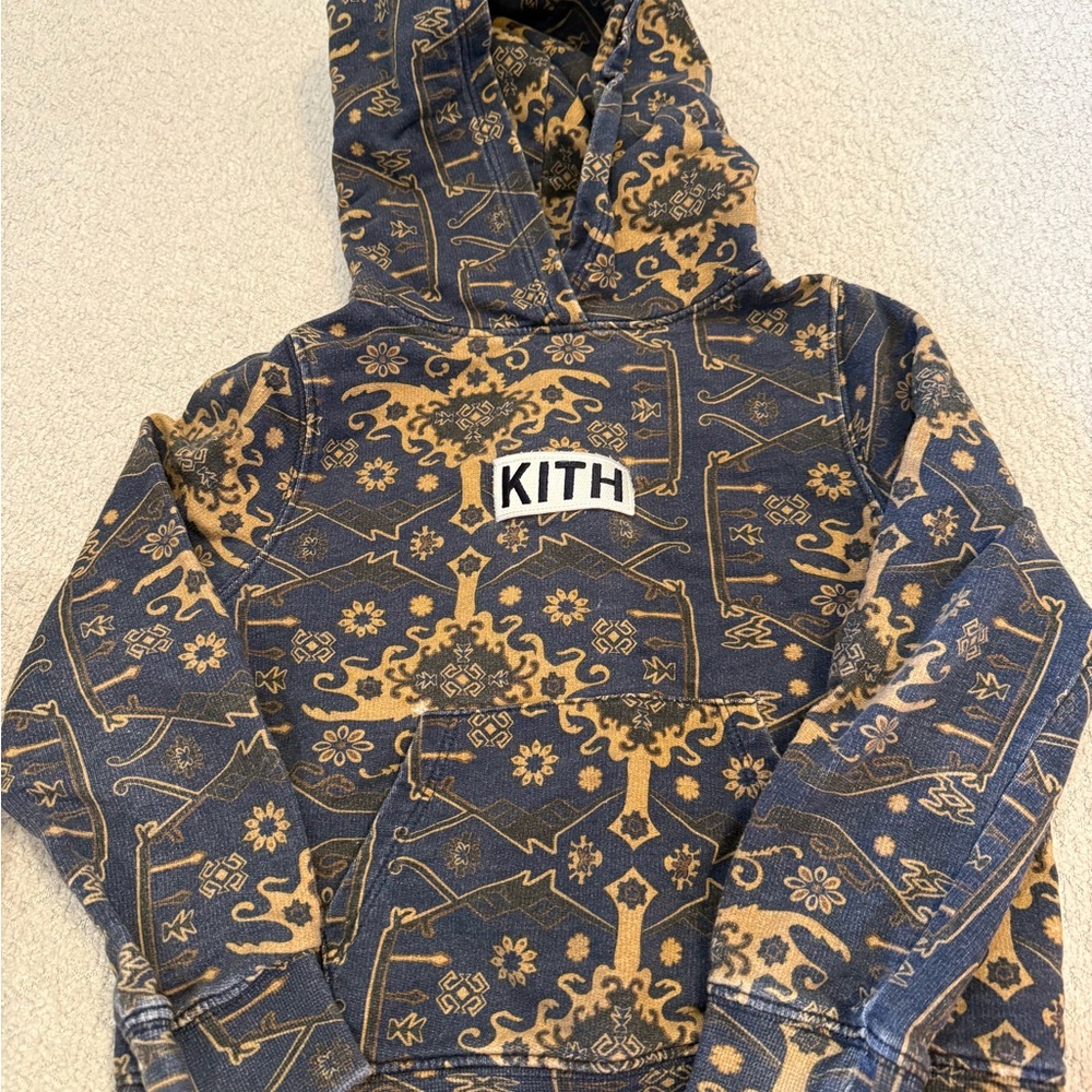 Kith Navy and Gold Pattern Hoodie